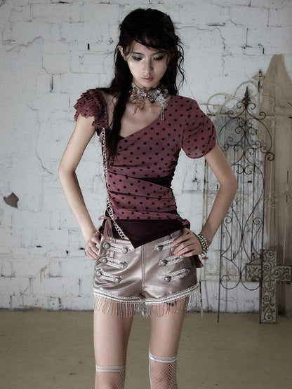 NO ROMANCE Distressed Black Metal Buckle Chain Strap Low Waist Women&