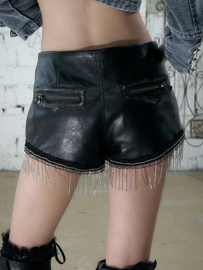 NO ROMANCE Distressed Black Metal Buckle Chain Strap Low Waist Women&