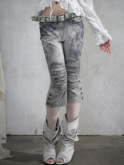 NO ROMANCE Distressed Lace Print Slim Fit Women&