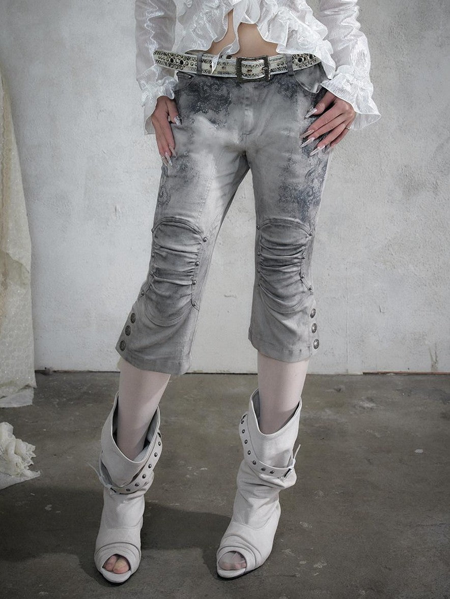 NO ROMANCE Distressed Lace Print Slim Fit Women&