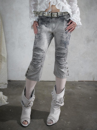 NO ROMANCE Distressed Lace Print Slim Fit Women&