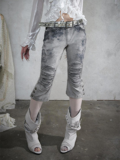 NO ROMANCE Distressed Lace Print Slim Fit Women&