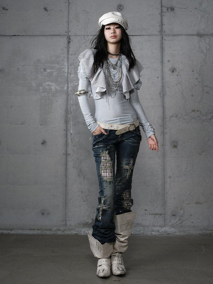 NO ROMANCE Dreamy Butterfly Print Puff Sleeve Slim Women&