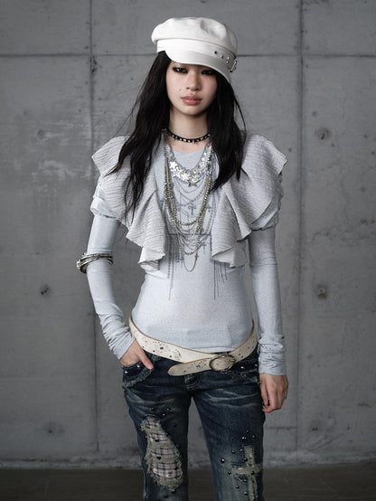 NO ROMANCE Dreamy Butterfly Print Puff Sleeve Slim Women&