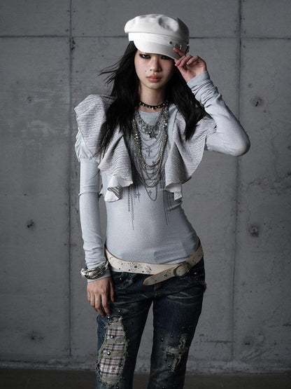 NO ROMANCE Dreamy Butterfly Print Puff Sleeve Slim Women&