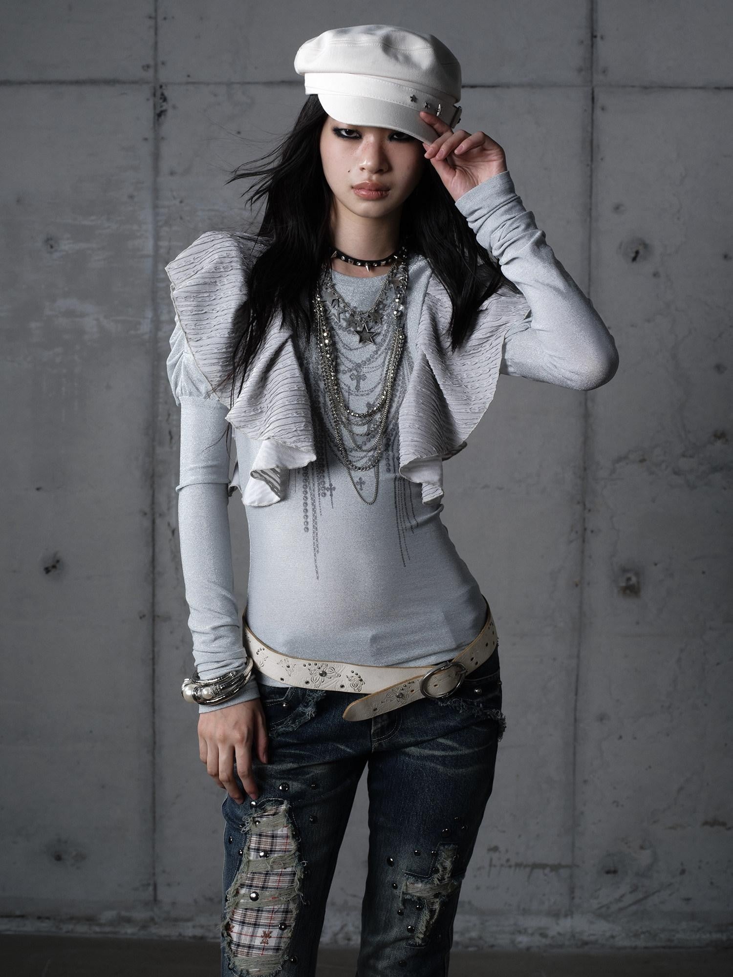 NO ROMANCE Dreamy Butterfly Print Puff Sleeve Slim Women&