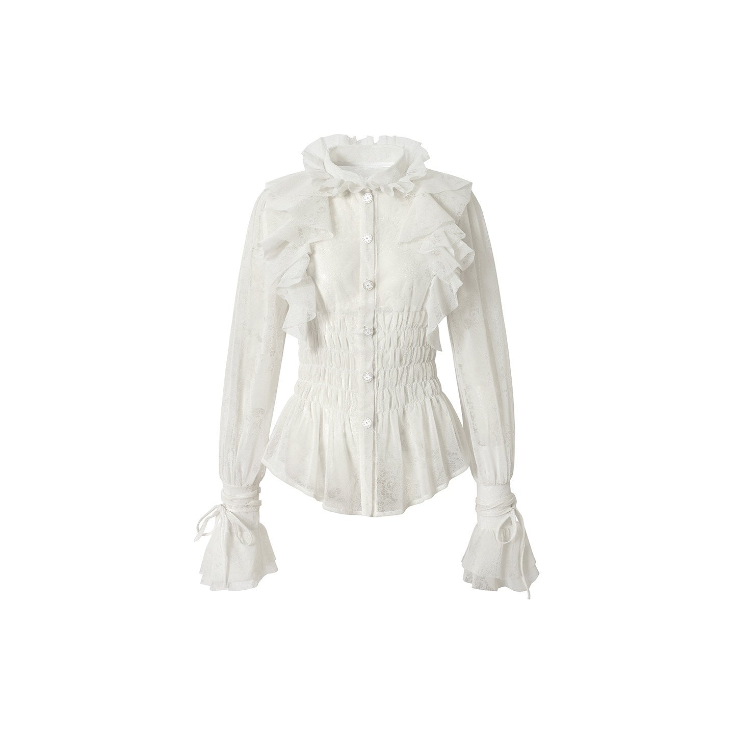 NO_ROMANCE_Dreamy_Court_Ruffle_Gathered_Waist_Stand_Collar_Women&