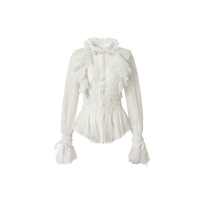 NO_ROMANCE_Dreamy_Court_Ruffle_Gathered_Waist_Stand_Collar_Women&