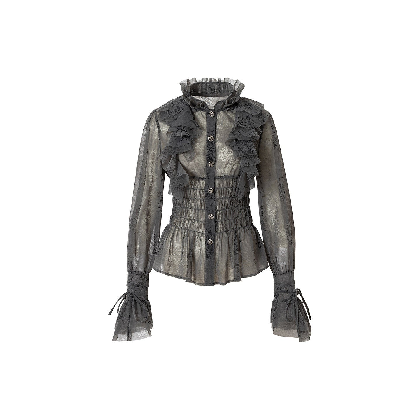 NO_ROMANCE_Dreamy_Court_Ruffle_Gathered_Waist_Stand_Collar_Women&