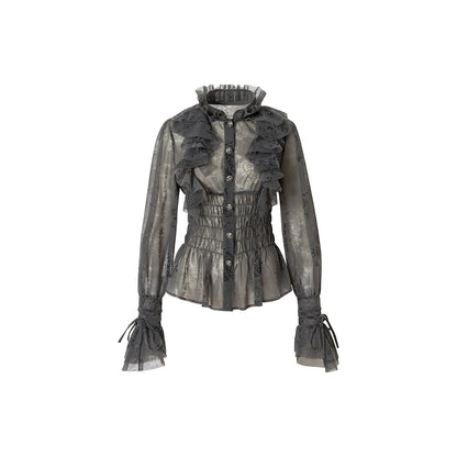 NO_ROMANCE_Dreamy_Court_Ruffle_Gathered_Waist_Stand_Collar_Women&
