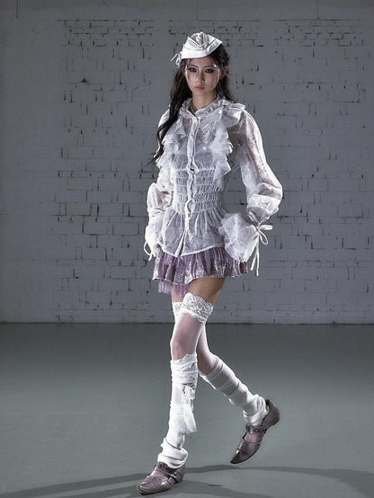 NO ROMANCE Dreamy Court Ruffle Gathered Waist Stand Collar Women&