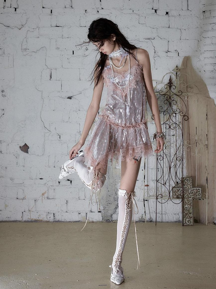 NO ROMANCE Dreamy Irregular Star Lace Drawstring Strappy Women&