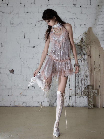 NO ROMANCE Dreamy Irregular Star Lace Drawstring Strappy Women&