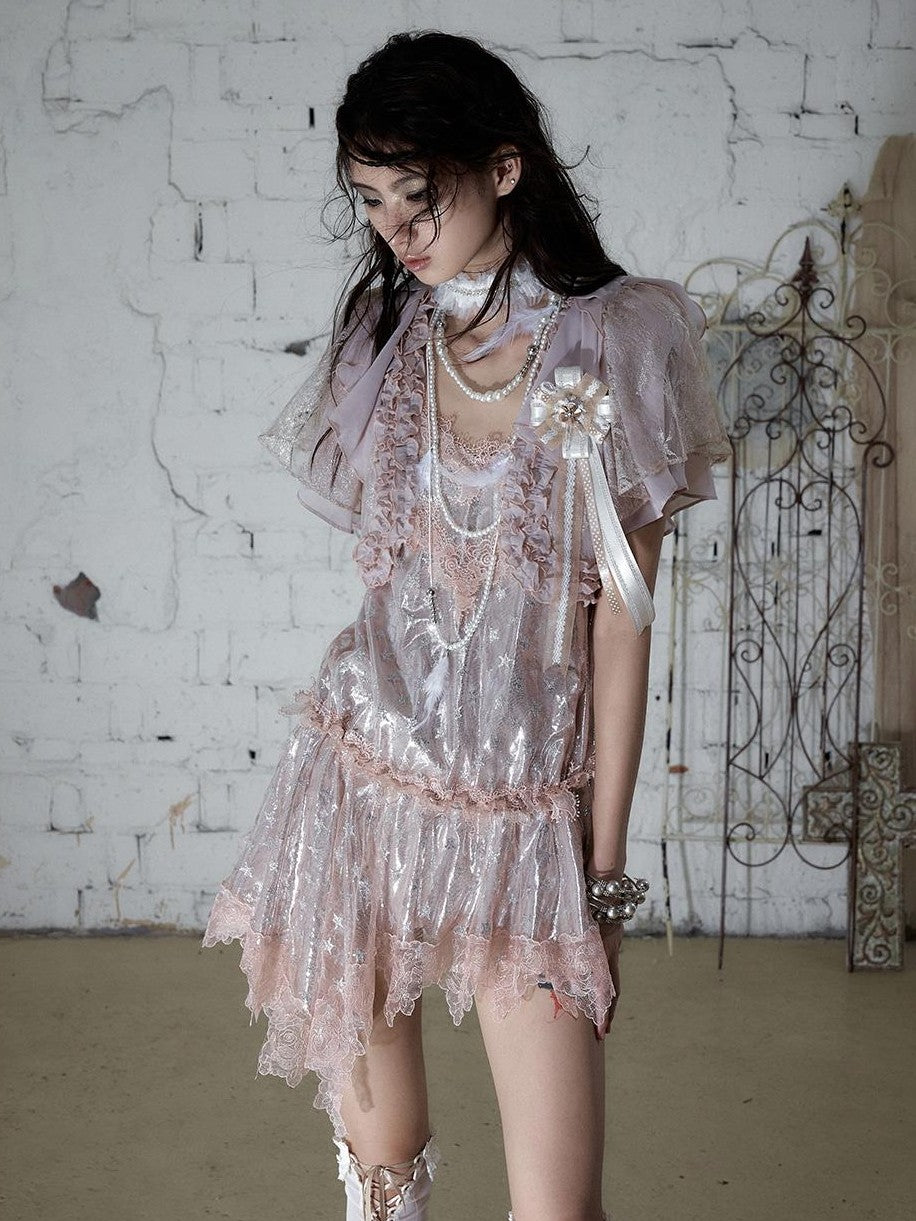 NO ROMANCE Dreamy Irregular Star Lace Drawstring Strappy Women&