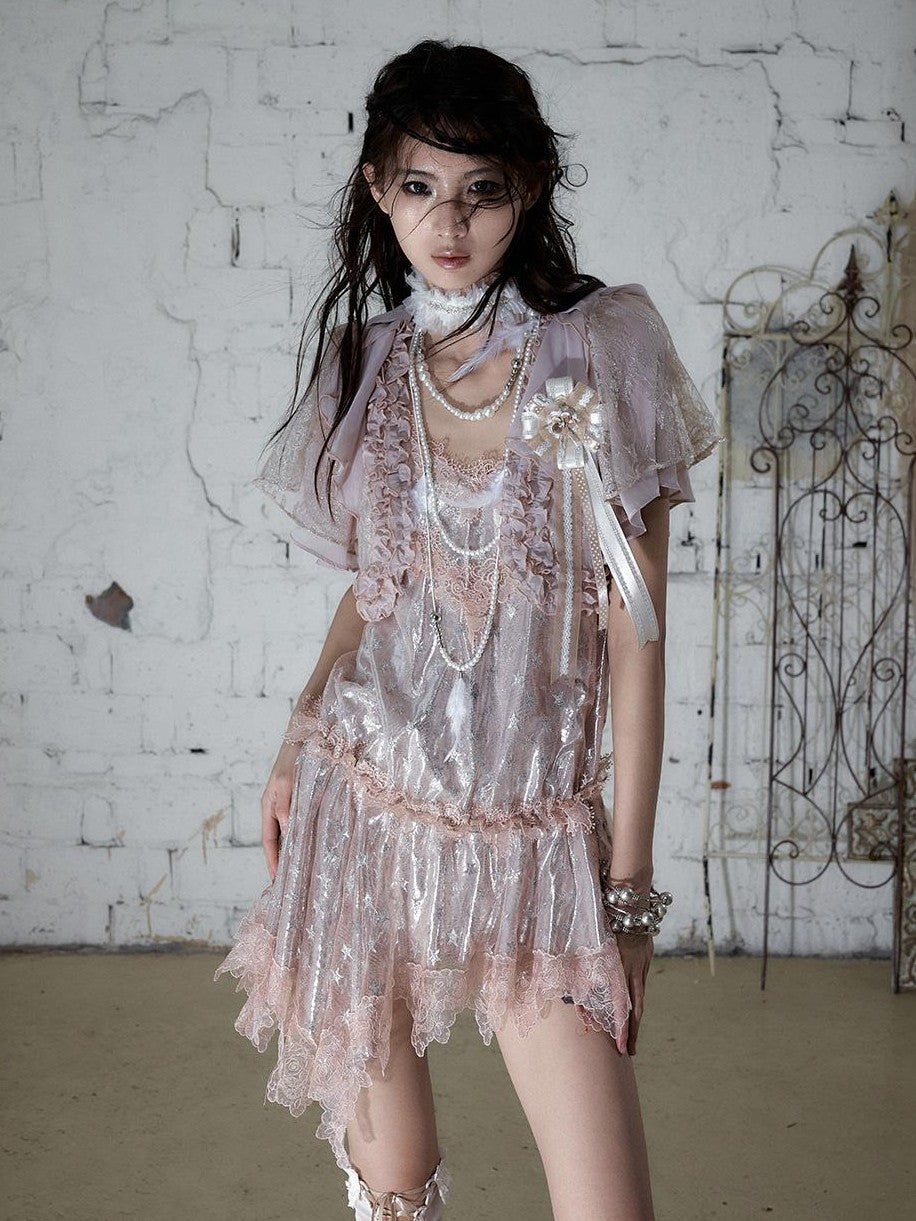 NO ROMANCE Dreamy Irregular Star Lace Drawstring Strappy Women&