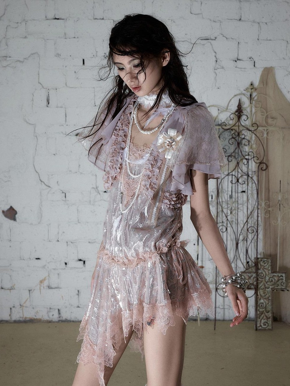 NO ROMANCE Dreamy Irregular Star Lace Drawstring Strappy Women&