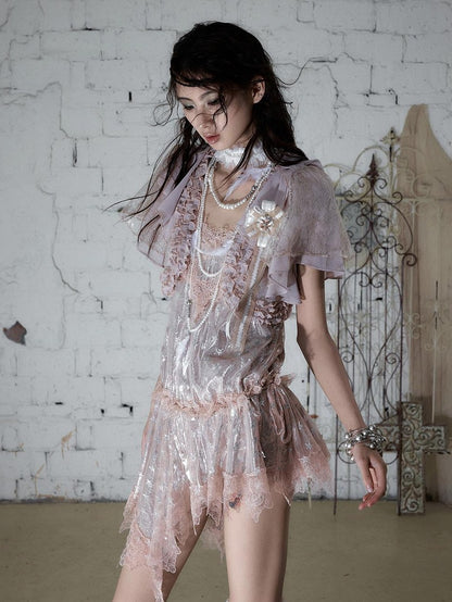 NO ROMANCE Dreamy Irregular Star Lace Drawstring Strappy Women&