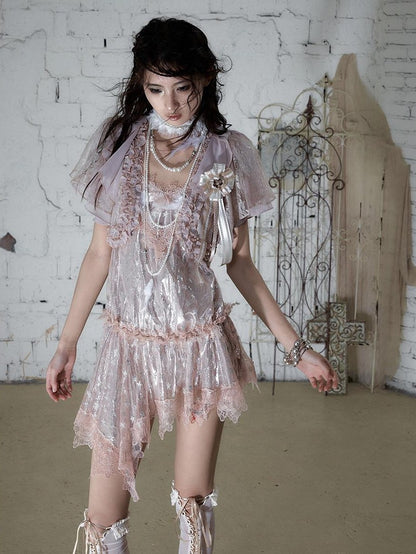 NO ROMANCE Dreamy Irregular Star Lace Drawstring Strappy Women&