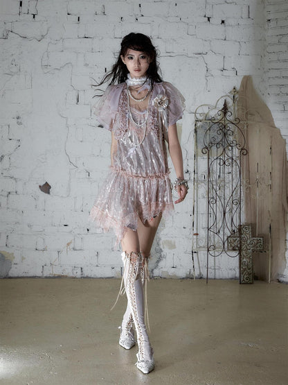 NO ROMANCE Dreamy Irregular Star Lace Drawstring Strappy Women&