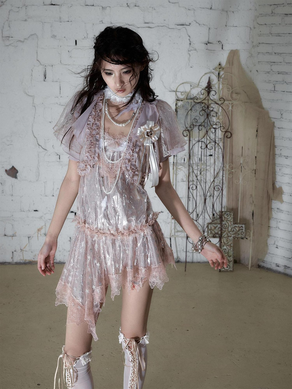 NO ROMANCE Dreamy Irregular Star Lace Drawstring Strappy Women&
