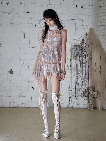 NO ROMANCE Dreamy Irregular Star Lace Drawstring Strappy Women&