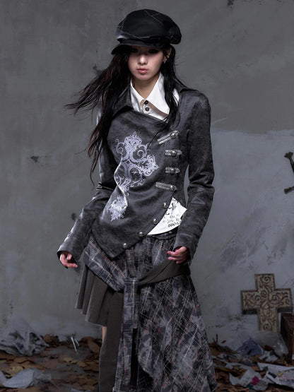 NO ROMANCE Durable Shape Retaining Vintage Fitted Asymmetrical Lapel Women Printed Jacket