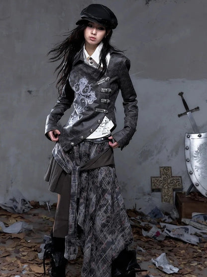 NO ROMANCE Durable Shape Retaining Vintage Fitted Asymmetrical Lapel Women Printed Jacket