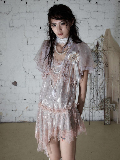 NO ROMANCE Dusty Pink Ivory Vintage Lace Court Women&