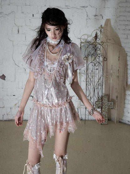 NO ROMANCE Dusty Pink Ivory Vintage Lace Court Women&