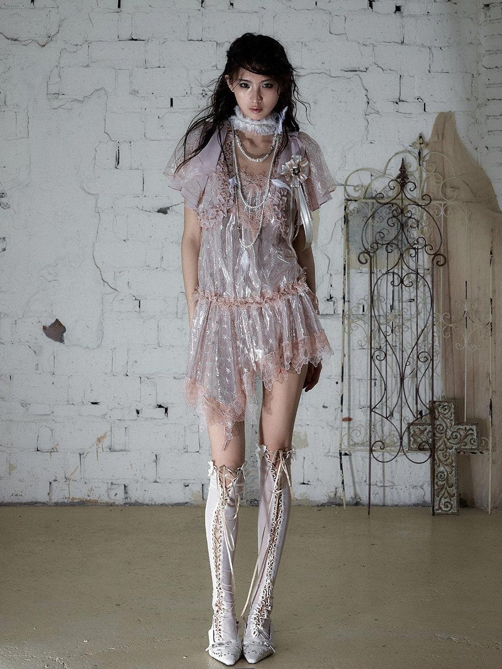 NO ROMANCE Dusty Pink Ivory Vintage Lace Court Women&