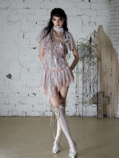 NO ROMANCE Dusty Pink Ivory Vintage Lace Court Women&