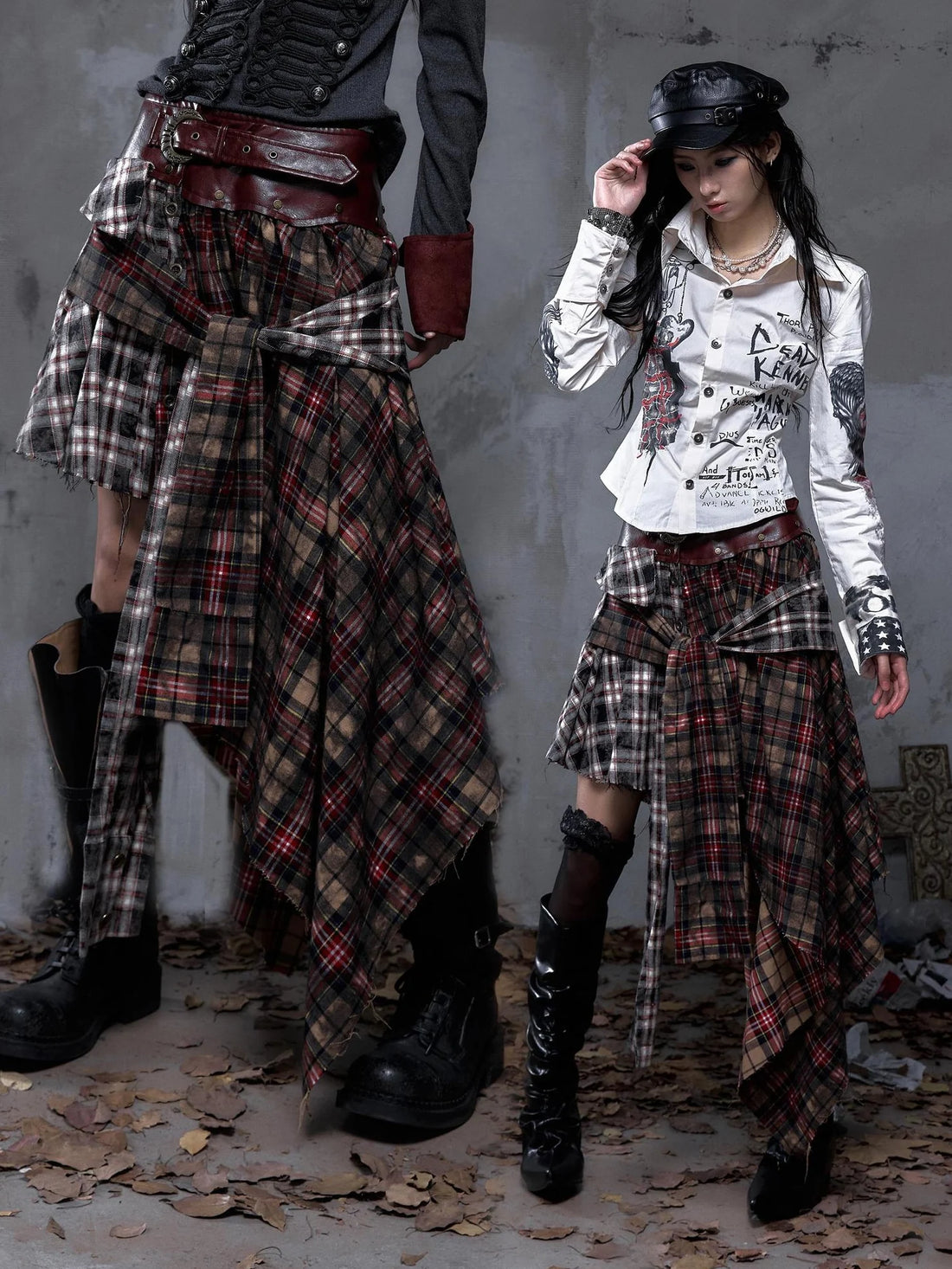 NO ROMANCE Edgy Asymmetric Wrap Patchwork Slim Fit Mid Waist Women Rock Citywalk Skirt