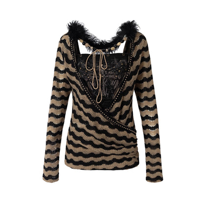 NO_ROMANCE_Edgy_Punk_Striped_Slim_Fit_Long_Sleeve_Polyester_Women_Top_Blouse_MISSTT