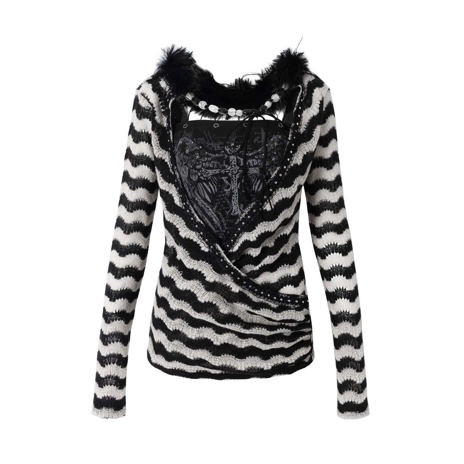 NO_ROMANCE_Edgy_Punk_Striped_Slim_Fit_Long_Sleeve_Polyester_Women_Top_Blouse_MISSTT