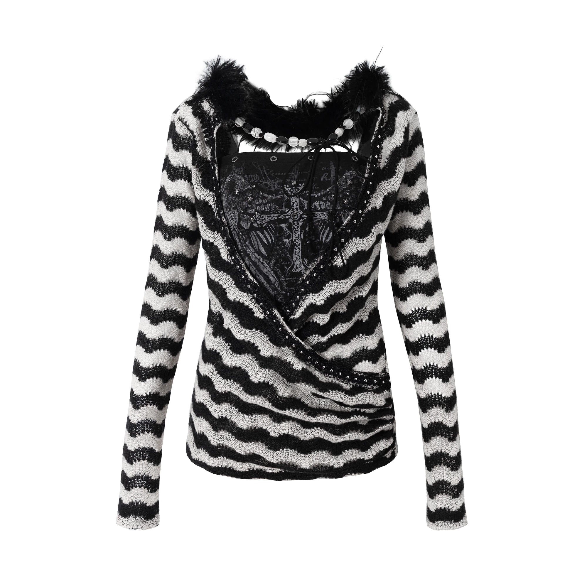 NO_ROMANCE_Edgy_Punk_Striped_Slim_Fit_Long_Sleeve_Polyester_Women_Top_Blouse_MISSTT