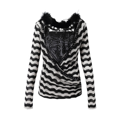 NO_ROMANCE_Edgy_Punk_Striped_Slim_Fit_Long_Sleeve_Polyester_Women_Top_Blouse_MISSTT