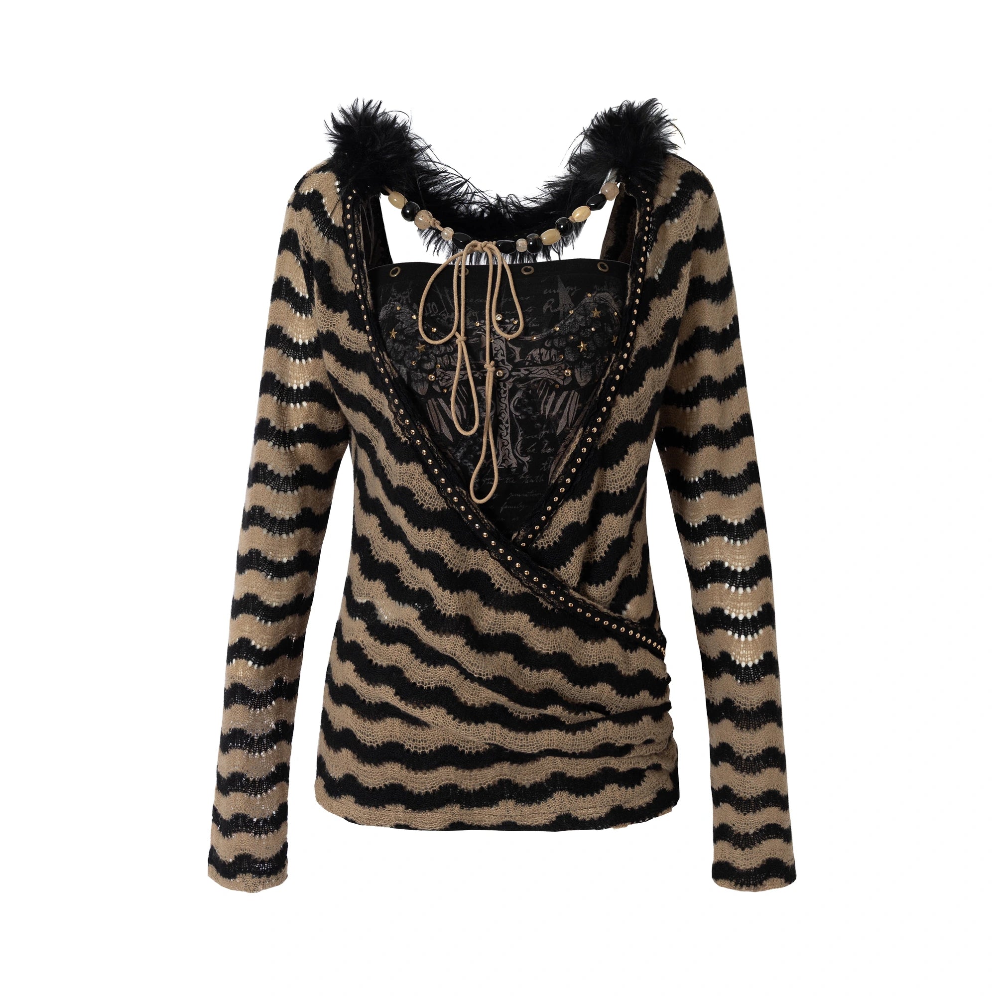 NO_ROMANCE_Edgy_Punk_Striped_Slim_Fit_Long_Sleeve_Polyester_Women_Top_Blouse_MISSTT