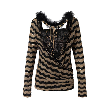 NO_ROMANCE_Edgy_Punk_Striped_Slim_Fit_Long_Sleeve_Polyester_Women_Top_Blouse_MISSTT