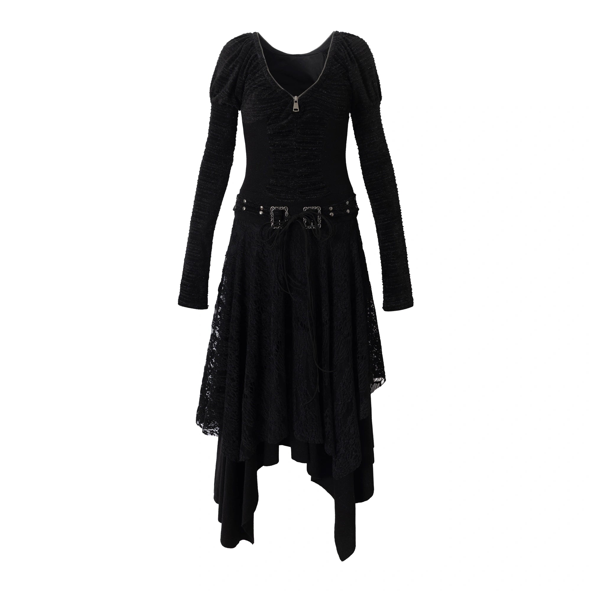 NO_ROMANCE_Elegant_Palace_Style_Knit_V_Neck_Puff_Sleeve_Asymmetric_Hem_Women_Dresses_MISSTT