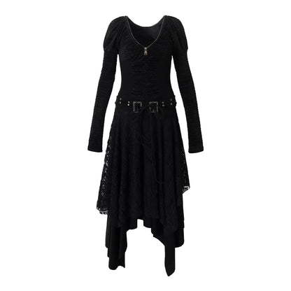 NO_ROMANCE_Elegant_Palace_Style_Knit_V_Neck_Puff_Sleeve_Asymmetric_Hem_Women_Dresses_MISSTT