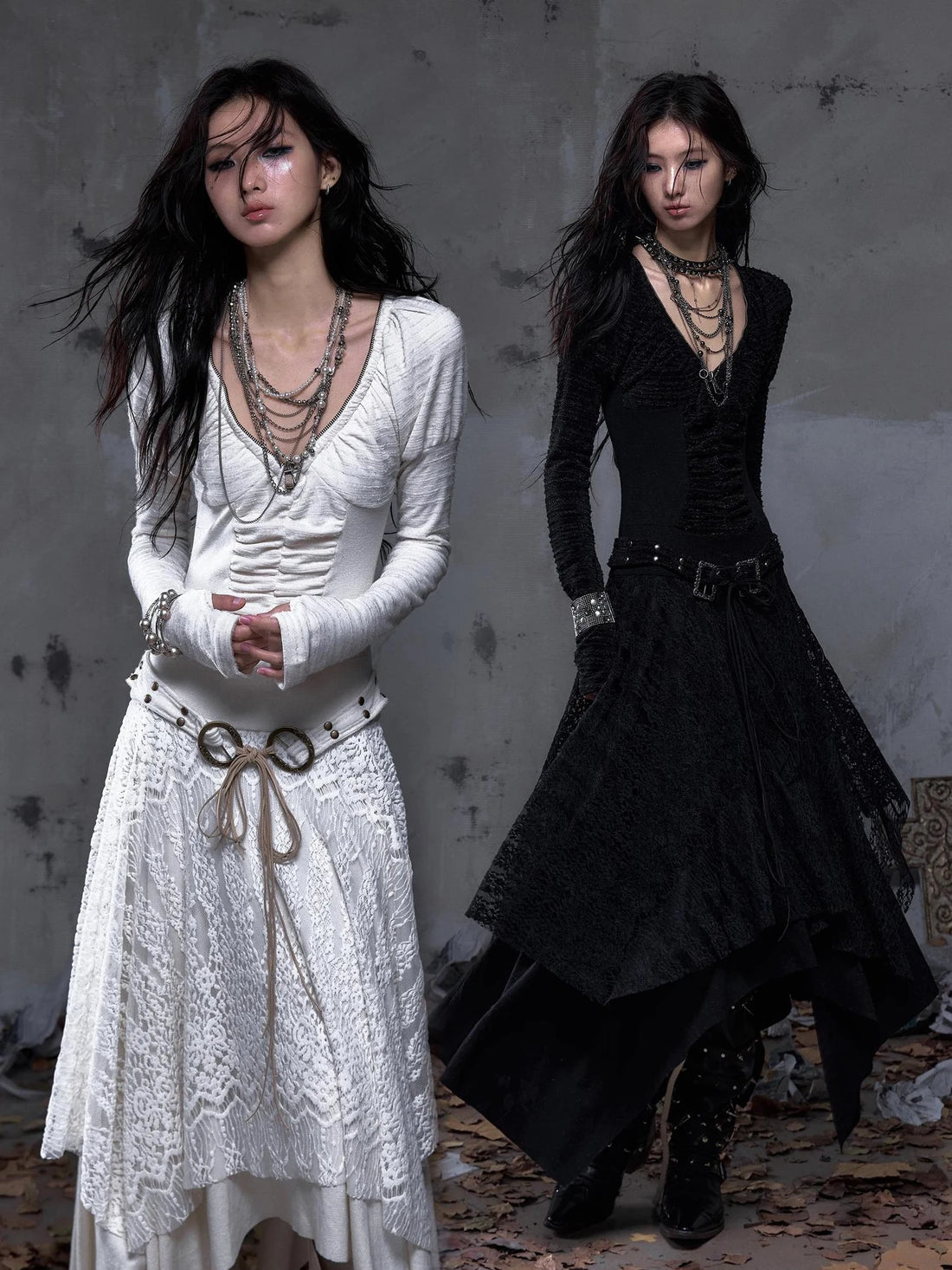 NO ROMANCE Elegant Palace Style Knit V Neck Puff Sleeve Asymmetric Hem Women Dresses