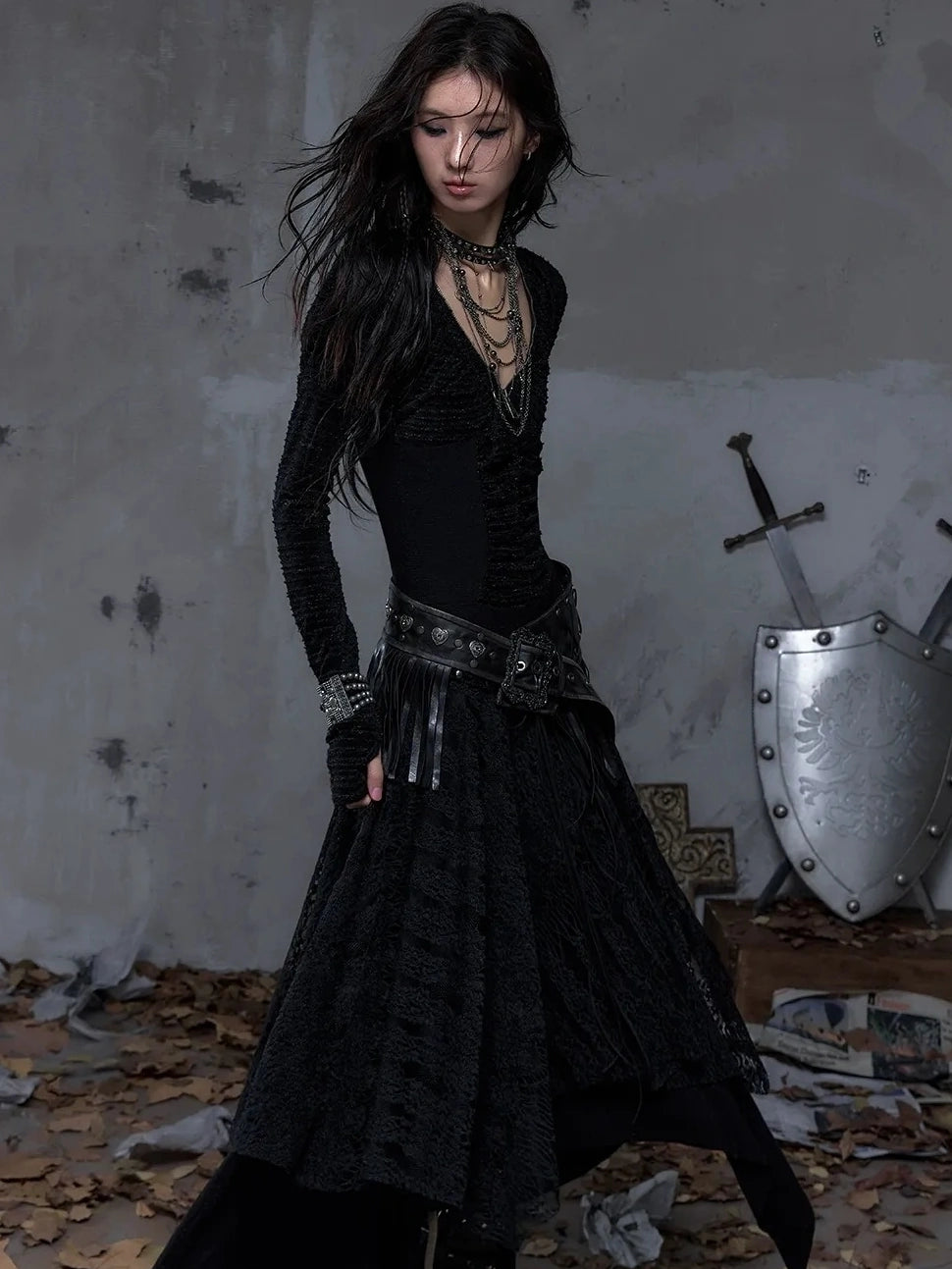 NO ROMANCE Elegant Palace Style Knit V Neck Puff Sleeve Asymmetric Hem Women Dresses