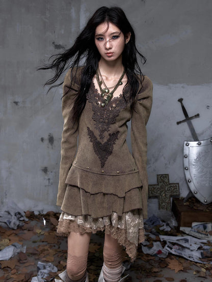 NO ROMANCE Elegant Palace Style V Neck Long Sleeve Knit A Line Slim Fit Women Dresses