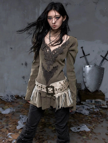 NO ROMANCE Elegant Palace Style V Neck Long Sleeve Knit A Line Slim Fit Women Dresses