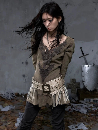 NO ROMANCE Elegant Palace Style V Neck Long Sleeve Knit A Line Slim Fit Women Dresses