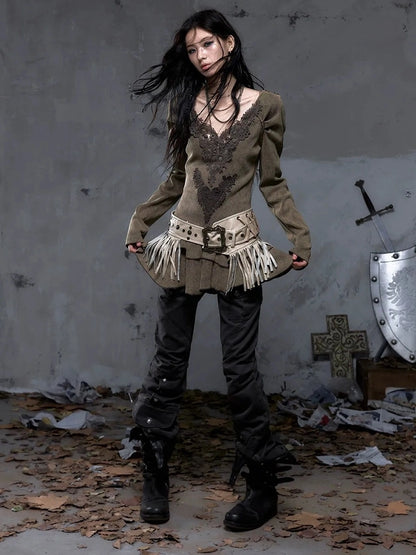 NO ROMANCE Elegant Palace Style V Neck Long Sleeve Knit A Line Slim Fit Women Dresses