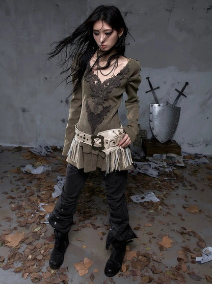 NO ROMANCE Elegant Palace Style V Neck Long Sleeve Knit A Line Slim Fit Women Dresses