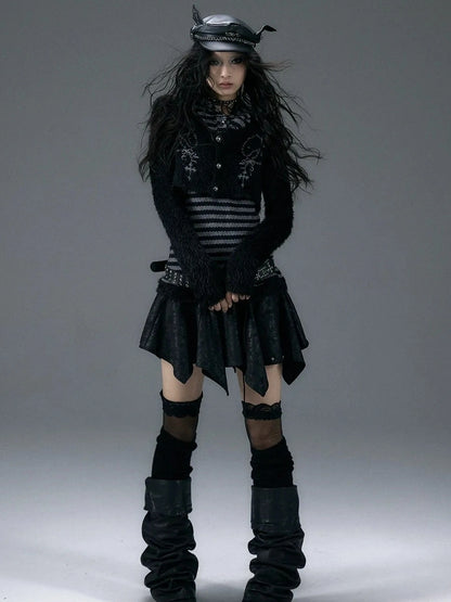 NO ROMANCE Embroidered Cross Striped Slim Hooded Buttoned Acrylic Blend Young Women Jacket