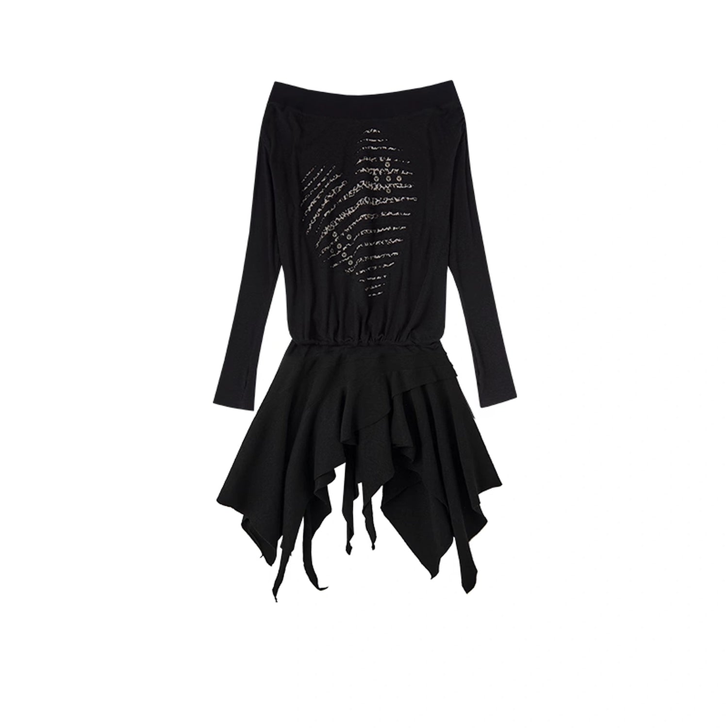 NO_ROMANCE_Embroidered_Off_Shoulder_Fitted_Waist_Punk_Long_Sleeve_Knit_Women_Dresses_MISSTT