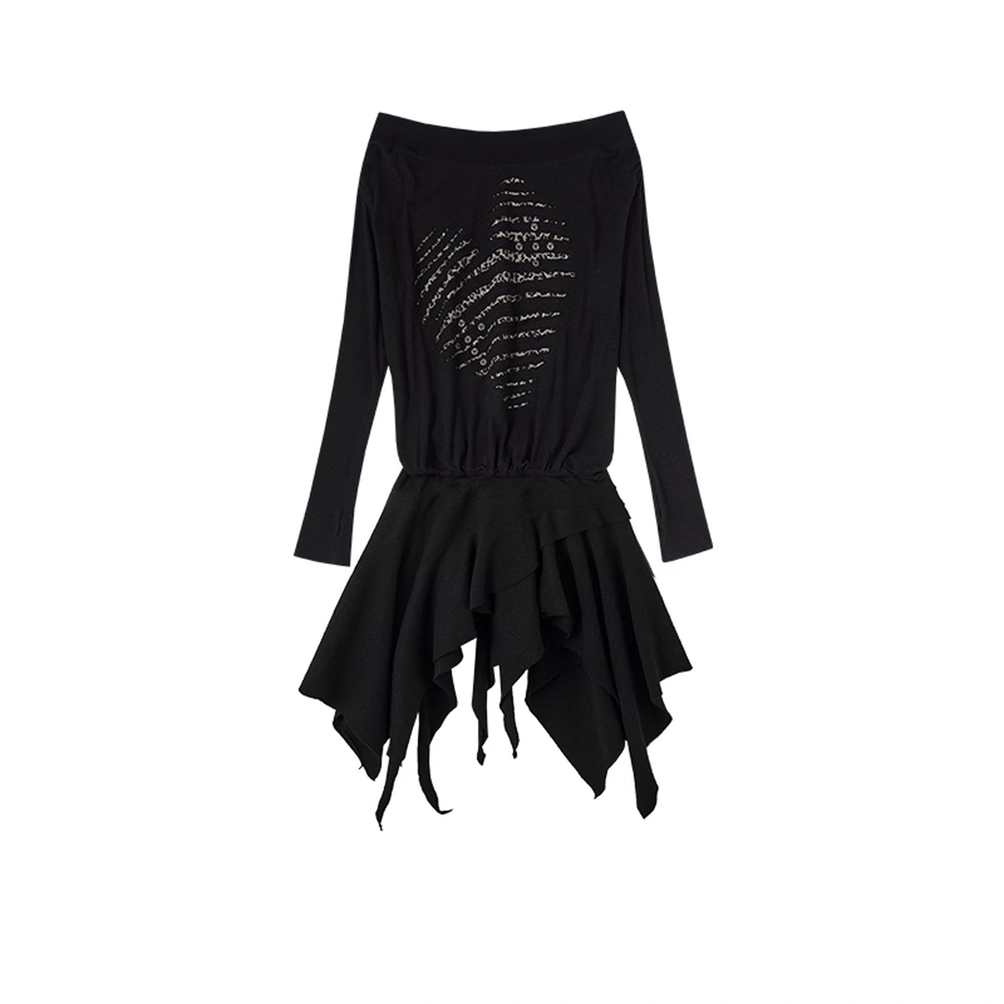 NO_ROMANCE_Embroidered_Off_Shoulder_Fitted_Waist_Punk_Long_Sleeve_Knit_Women_Dresses_MISSTT